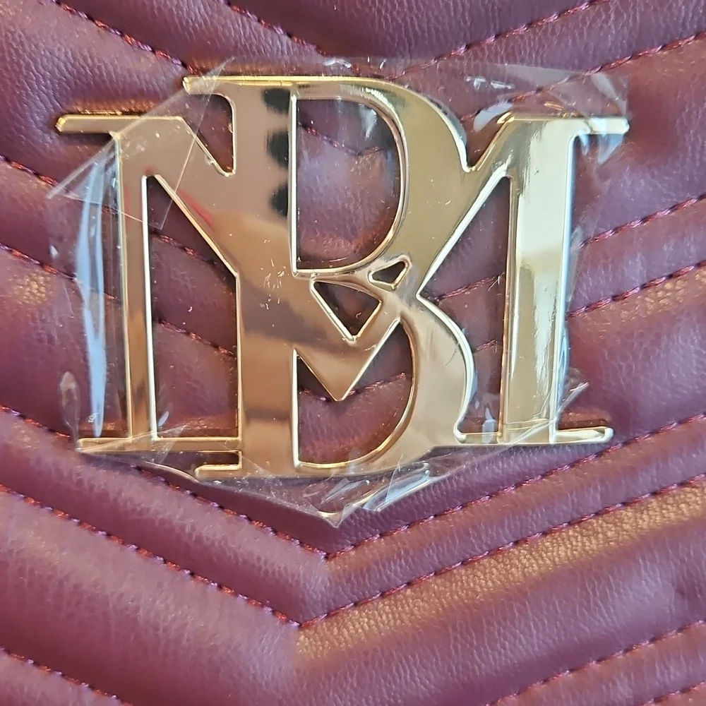 NWT Badgley Mischka Quilted Burgundy Backpack Gold Studded Faux Leather